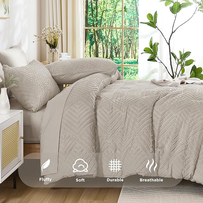 Andency Super King Comforter Set Linen - 7 Pieces Bed in a Bag Super King Bedding Comforter Sets, Tufted Lightweight Fluffy Bed Set with Comforter, Sheets, Pillowcases & Shams