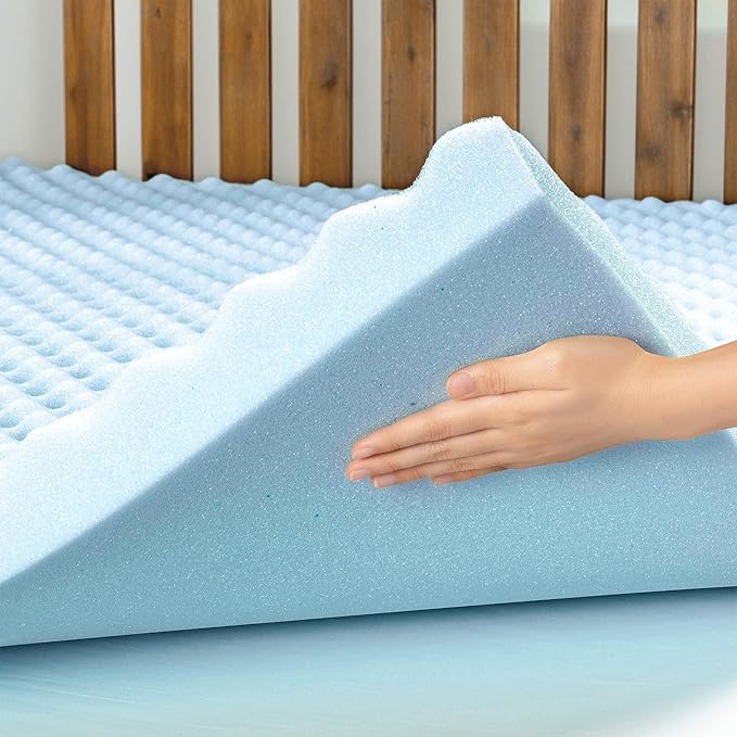 Best Price Mattress 3 Inch Egg Crate Memory Foam, Cooling Gel Infusion, King Mattress Topper, Dorm Essentials, Blue