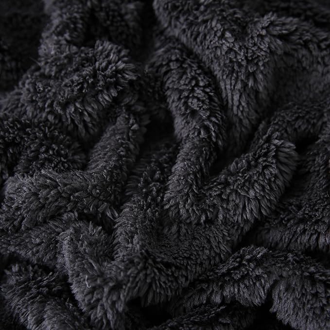 Black Fleece Throw Blanket 108”×90” for Couch Sofa Bed,Super Soft Cozy Plush Microfiber Flannel Blanket with 3D Checkered Design Lightweight for Adults,Woman,Girls