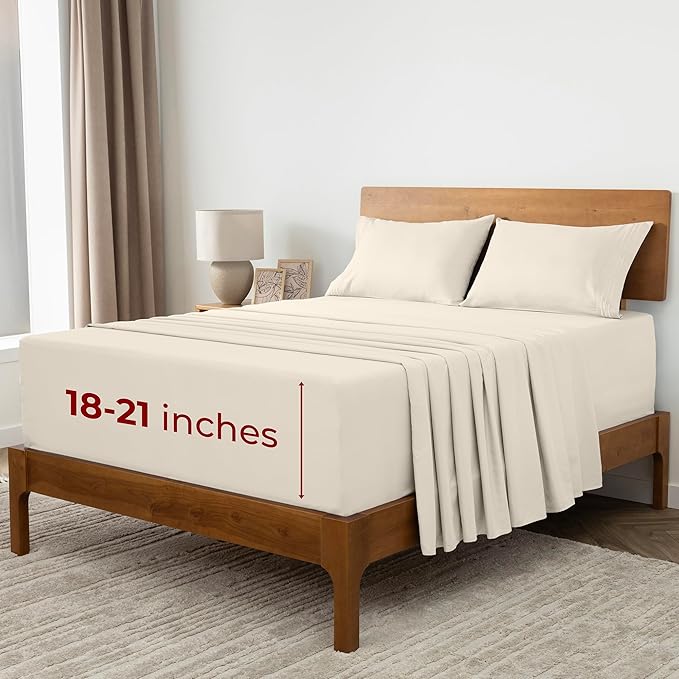 Mellanni Extra Deep King Sheets - 4 PC Iconic Collection Bedding - Hotel Luxury, Ultra Soft, Cooling Bed Sheets - Wrinkle, Fade, Stain Resistant (King, Golden Ivory)