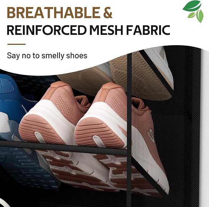 MISSLO 30 Pairs Over the Door Shoe Organizer Breathable Mesh Hanging Shoe Rack for Closet Storage with Wide Deep Pockets 10 Tier Shoes Holder Fit All the Family's Sneakers, Boots, Heels (Black, 71") - Image 4