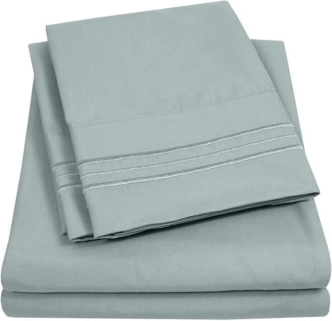 Split King Size Size Sheet Set with Built-in Sheet Straps - Deep Pocket Fitted Sheet, Flat Sheet & Pillowcases - Soft, Wrinkle-Free, Secure Fit - Slate