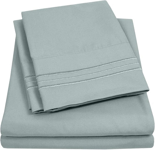 Split King Size Size Sheet Set with Built-in Sheet Straps - Deep Pocket Fitted Sheet, Flat Sheet & Pillowcases - Soft, Wrinkle-Free, Secure Fit - Slate