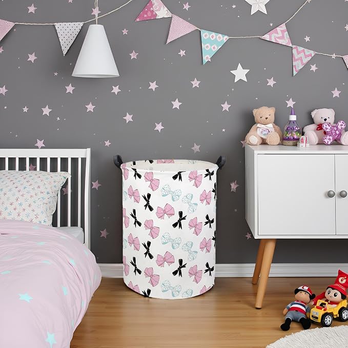 HIYAGON Butterfly Baby Laundry Basket Baby Hamper for Nursery Girl Kids Butterfly Hamper Cute Kids Toys Storage Bin Organizer Butterfly Room Decor for Home(Bowknot) - Image 5