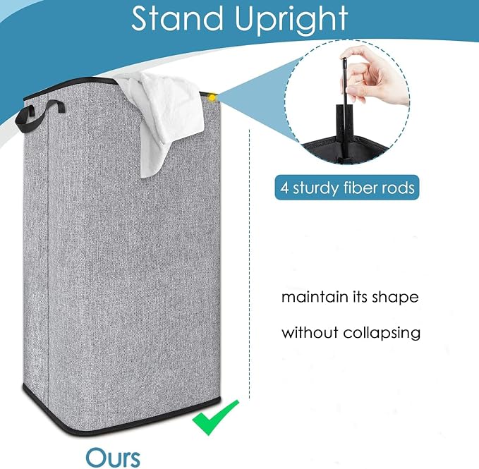 SNIGJAT Extra Large Laundry Hamper, 100 L Tall Laundry Basket with Sturdy Handles, Dirty Clothes Basket for Bedroom, Large Hamper, Sturdy Storage Organizer for Clothes Toys Grey - Image 3