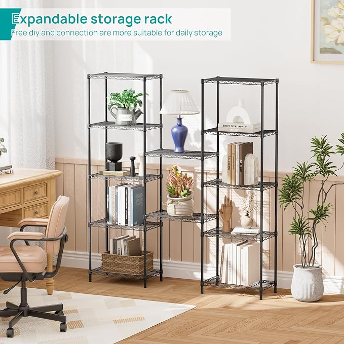 SINGAYE 6 Tier Adjustable Storage Shelf Wire Shelving Unit Metal Shelves Standing Closet Bathroom Organizers Pantry Kitchen Garage Laundry Room Organization Home Rack 12" D X 22" W X 69.5" H Black - Image 5