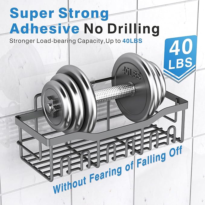 EUDELE Shower Caddy 2 Pack, Adhesive Shower Organizer for Home Decor & Kitchen Storage, No Drilling, Rustproof Stainless Steel Bathroom Shelf Organizer - Image 4