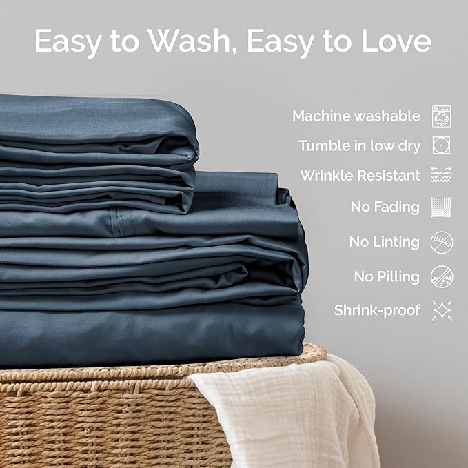 Viscose Bamboo Twin XL Sheets 3PC Set - Extra Long - Cooling Bedding for Hot Sleepers with Moisture Wicking Technology - Silky Soft 16 Inch Deep Pocket, Storm - 38" x 80"