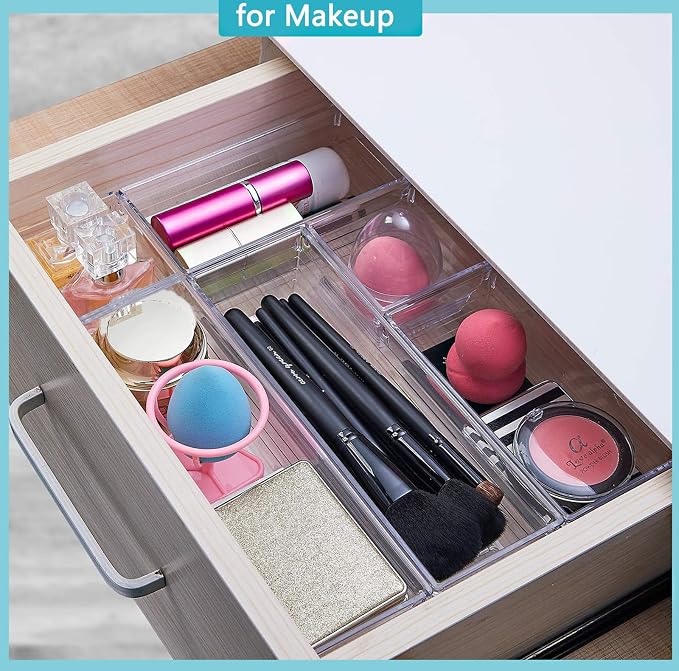 DCA 12 Pack Clear Drawer Organizer, 4 Sizes Makeup organizer, Vanity Organizer for Gadgets,Kitchen,Bathroom,Office - Image 3