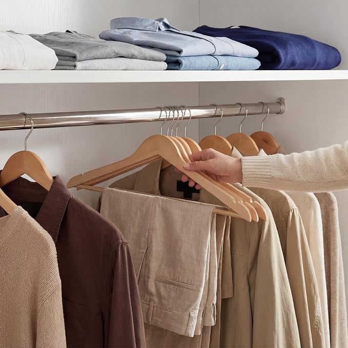 StorageWorks Wooden Hangers 20 Pack, Wood Coat Hangers for Closet, Heavy Duty Clothes Hangers for Suits, Shirts, Pants, Jackets, Natural Wood Color - Image 8