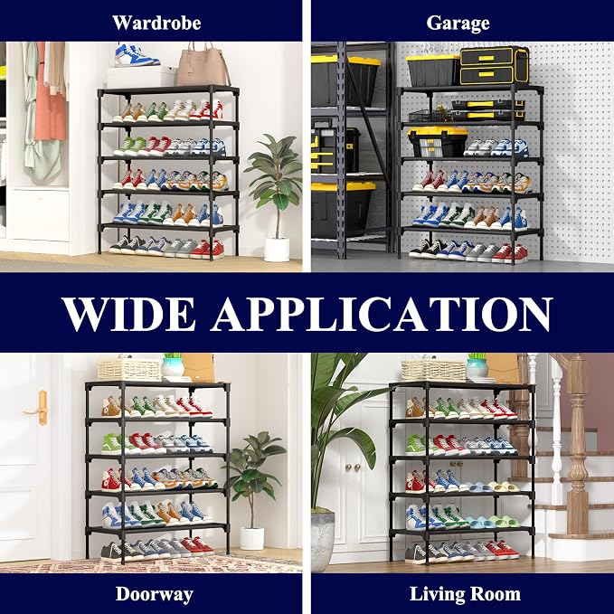 Kitsure Shoe Rack - Non-Woven Shoe Rack Shelf, Shoe Organizer for Closet, Entryway, Garage & Corridor, Stackable Shoe Shelves, 27.5" Wide - 5 Tier, Black - Image 6