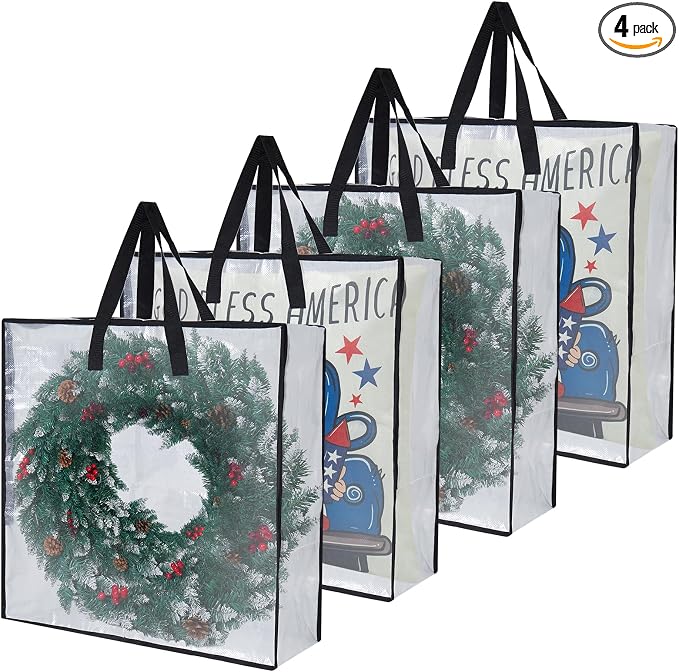 4-Pack Clear Heavy Duty Moving Bags and Storage Bags, 25 Gallon Large Moving Boxes Alternative for Wreath Storage Container, Under Bed Storage, Stadium Events, and College Moving Supplies by Unknown