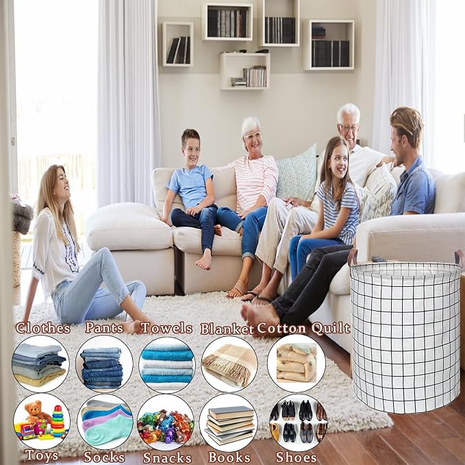 Waterproof Laundry Hamper Collapsible Laundry Basket Leather Handle Laundry Bag Large Clothes Storage Toy Organization for Bathroom Bedroom Laundryroom College Dorms (Laundry Basket-003) - Image 5