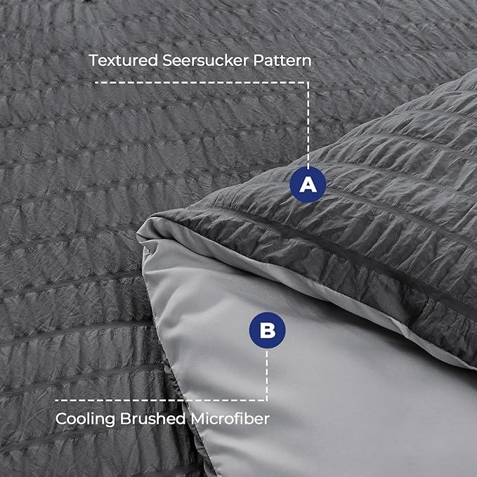HYMOKEGE Dark Grey/Light Grey California King Comforter Set Seersucker 7 Pieces, All Season Luxury Bed in a Bag for Bedroom, Bedding Set with Comforter, Sheets, Pillowcases & Shams