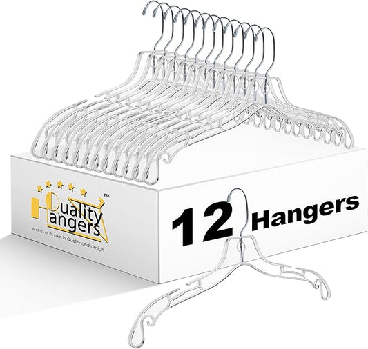 Quality Clear Hangers 12 Pack - Crystal Hangers for Clothes - Durable Plastic Hanger Set - Invisible Dress for Suits - Heavy Duty - Nonslip Coat and Shirt by QualityHangers