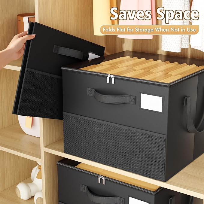 NestOrganix 2 Pack Shoe Organizer for Closet, Large Shoe Box Storage Containers, Foldable Shoe Storage Organizer Box Bin with Adjustable Dividers and Clear Cover, Space Saving Shoes Holder, Black - Image 8