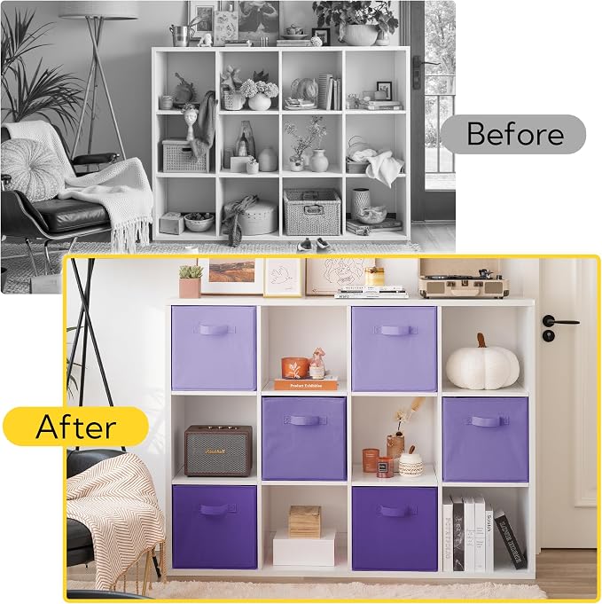 Cupic Cupid 13 Inch Storage Cube, Fabric Cube Storage Bin with Handles, Storage Cube Organizer for Clothes and Toys, Collapsible Cube Bins for Closet, Shelves, Nursery, 6-Pack, Purple Gradient - Image 6