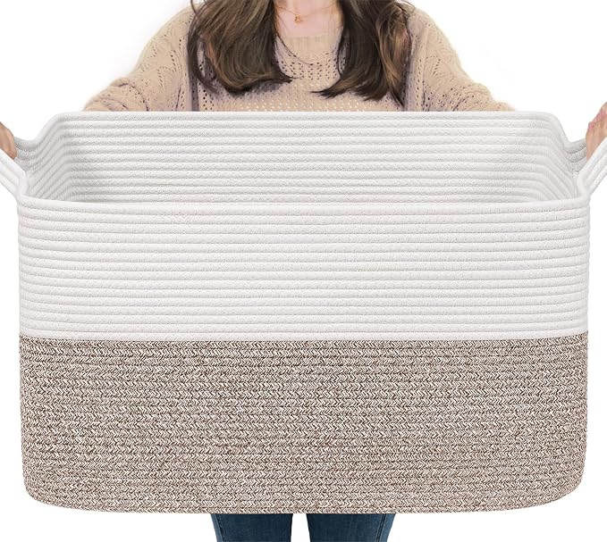Goodpick Large Blanket Basket 22" x 17" x 12" Woven Storage Baskets for Organizing, Rectangle Baby Toy Storage Basket with Handles, Dirty Clothes Basket for Bedroom by Goodpick