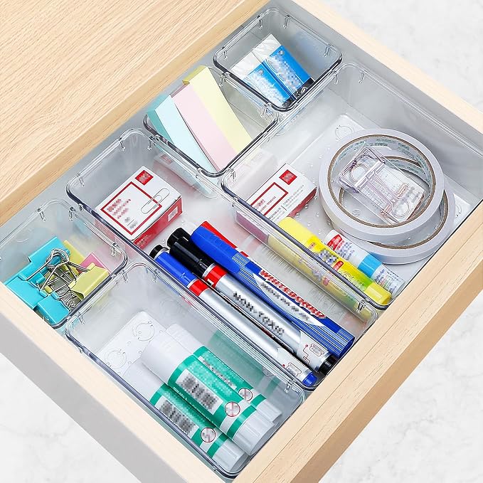 StorMiracle 25 PCS Drawer Organizer Set, 4 Varied Size Bathroom and kitchen Drawer cabinet organizer Trays, Clear Storage Bins for Makeup, Jewelry, Utensils and Gadgets - Image 6