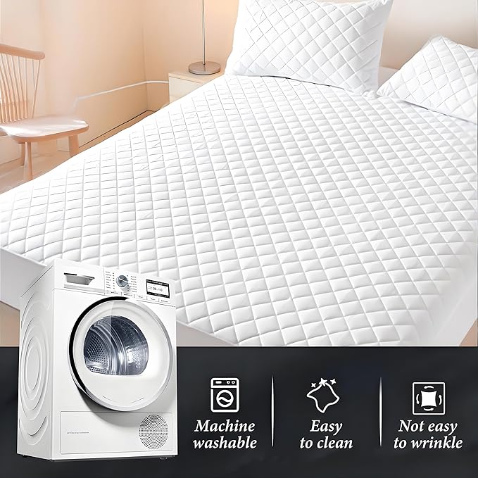 Waterproof Mattress Protector, Queen Size Cooling 3D Air Fabric Bed Pad Cover Noiseless with Deep Pocket 4"-14" Depth, Soft Breathable Dirt-Proof Bed Mattress Cover Washable (Navy Blue, Queen)