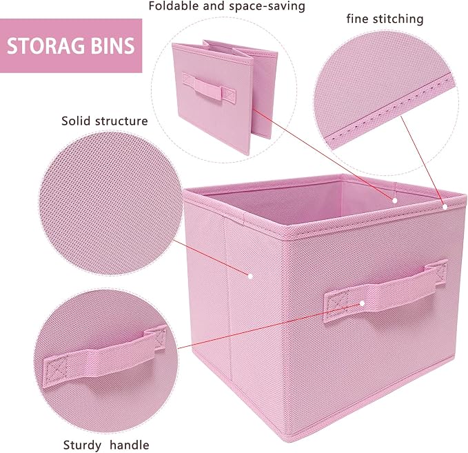 EBIGIC Storage bins collapsible storage bins,cube storage organizer （Pack of 3） 10.5 * 10.5 * 11 inch,For home and office Collapsible Closet Shelf Organizers, Drawer Organizers(Pink) - Image 3