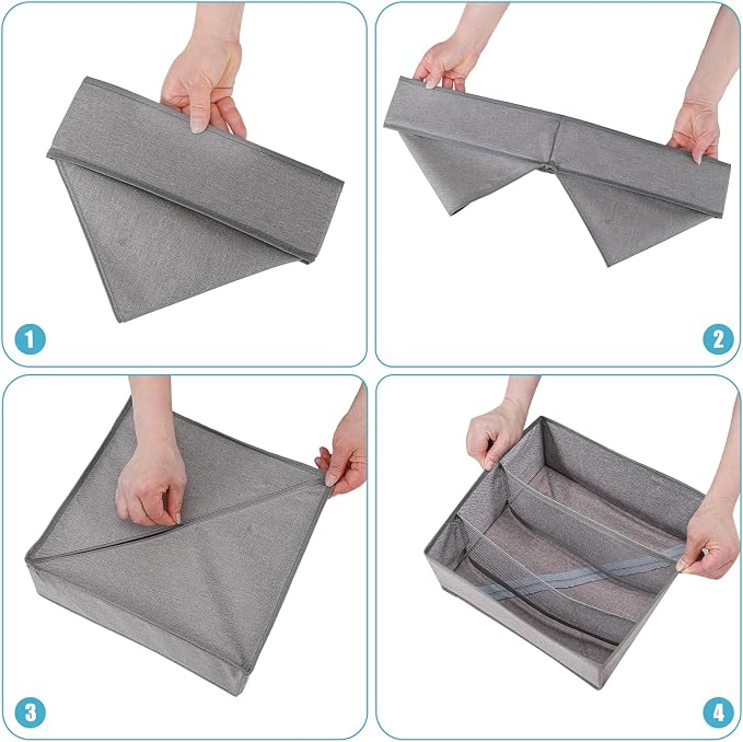 Dresser Drawer under Cabinet Clothes Organizer 3 Cell Foldable Storage Cubes Underwear Drawer Organizer Dividers Storage Boxes for Bra, （Grey） - Image 6