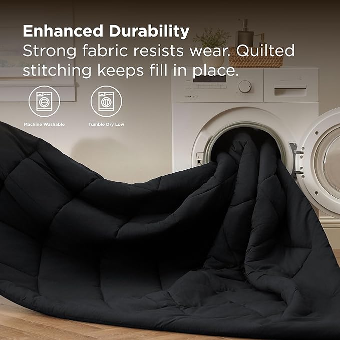 Bedsure Premium Series 7 Piece Black Full Comforter Set, Goose Down Alternative, All Season Medium Warmth, Soft Hotel Luxury Bed in a Bag, Safe for Sensitive Skin, Includes Sheets Pillowcases & Shams