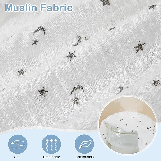 Basumee Muslin Bassinet Sheets for Baby Girl Boy 2 Pack Soft Breathable Baby Bedside Bassinet Fitted Sheets with Bottom Elastic Band Mattress Cover for Rectangle Oval Hourglass Bassinets