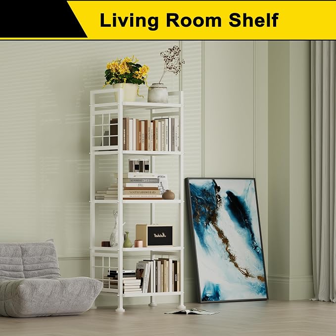 GIOTORENT 5-Wire Standing Storage Shelves, Metal Shelving Unit Pantry Rack for Laundry Kitchen Bathroom Organizer(White) - Image 4