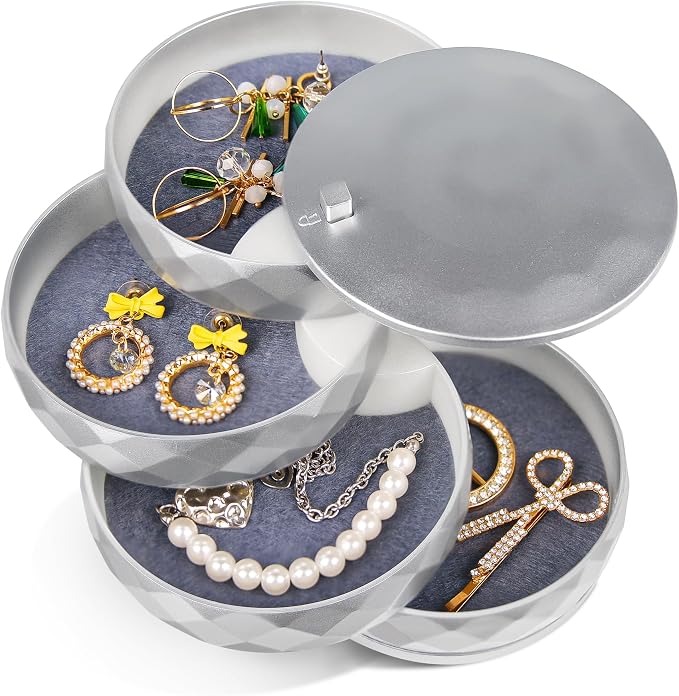 CONBOLA Travel Jewelry Case Box, Small Jewelry Organizer Earring Holder for Women, 5-Layer Rotating Jewelry Storage Tray with Lid for Bracelets Rings Bracelets by CONBOLA