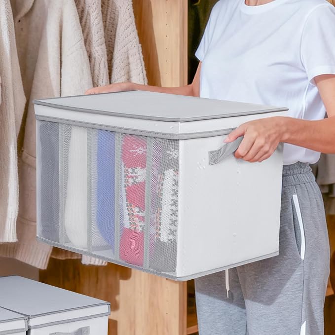 Univivi Large Size Wardrobe Clothes Organizer, 5 Grids Sweater Organizer for Closet with Handles, Support Boards and Lids, Foldable Closet Organizers for Sweaters, Pants, T-shirt, Hoodie- 2 Pack - Image 4