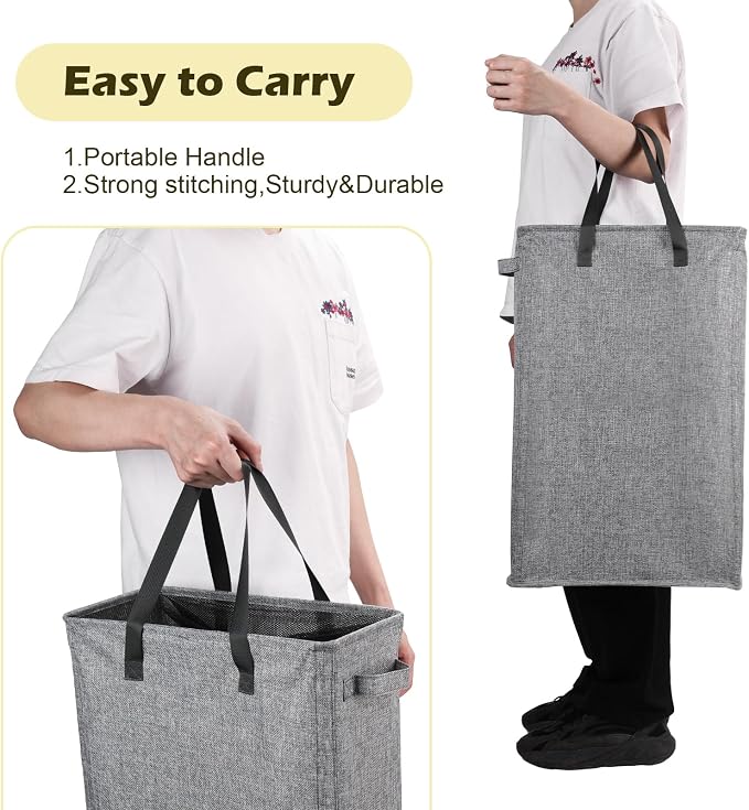 Odonata Slim Laundry Hamper Handles Collapsible Laundry Basket Thin Dirty Clothes Basket Narrow Laundry Bag Foldable Dirty Hamper 45L (Heather Grey) - Image 6