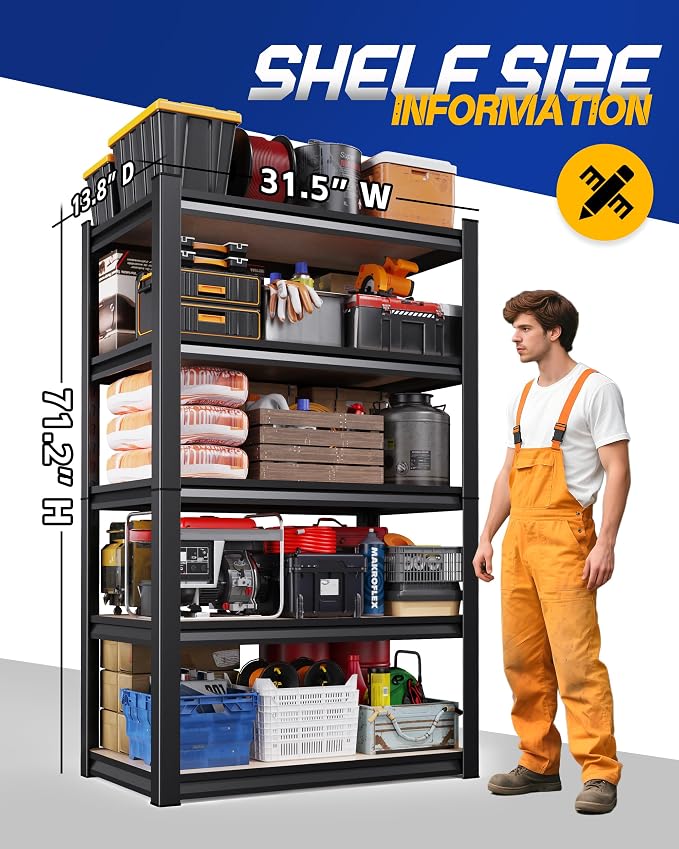 Set of 3 Garage Shelving Heavy Duty Storage Shelves, Adjustable Metal Shelving Unit, Utility Garage Organizer Shelf for Basement, Pantry, Kitchen, Warehouse,13.8" D x 31.5" W x 71.2" H, Black - Image 3