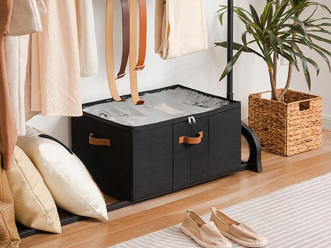 StorageWorks Shoe Organizer for Closet, Fits up to 24 Pairs, Shoe Cubby Storage Containers with Adjustable Dividers and Clear Cover, Black - Image 6