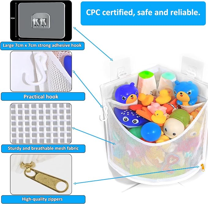 KPH Bath Toy Organizer, Large Capacity Corner Hanging with Mesh bath toy storage, Quick Drying - Image 6