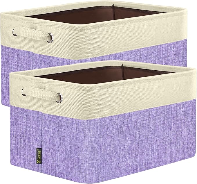 BALEINE 2 Pack Fabric Closet Storage Bins for Shelves, Linen Closet Organizers and Storage, Decorative Baskets for Organizing, Shelf, Clothes, Home, Office (Lavender, 14''x10''x8.5'') by BALEINE