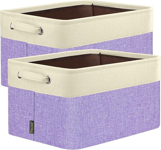 BALEINE 2 Pack Fabric Closet Storage Bins for Shelves, Linen Closet Organizers and Storage, Decorative Baskets for Organizing, Shelf, Clothes, Home, Office (Lavender, 17''x13''x10.5'') by BALEINE