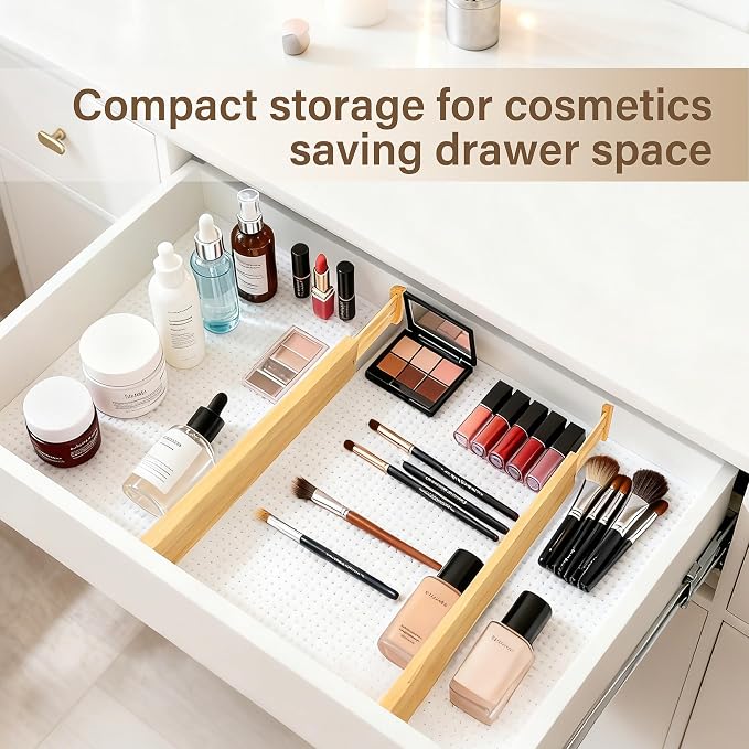 Bamboo Drawer Divider Set of 4, Adjustable Spring-Loaded Drawer Organizer (16.9"-22.2"), 2.3" Height, Suitable for Kitchen, Desk, Bathroom, Clothing, and Miscellaneous Drawer Organization, Natural - Image 7
