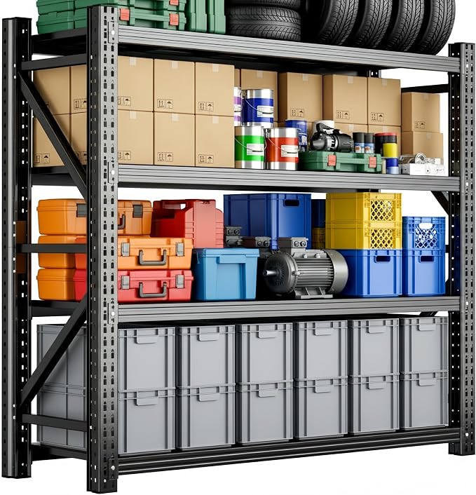 Heavy Duty Garage Shelving, 46" W x 20" D x 71" H, 3500 LBS Capacity, 4-Tier Adjustable Metal Storage Shelves, Reinforced Steel Storage Rack for Garage, Basement, Utility Room by gotbble
