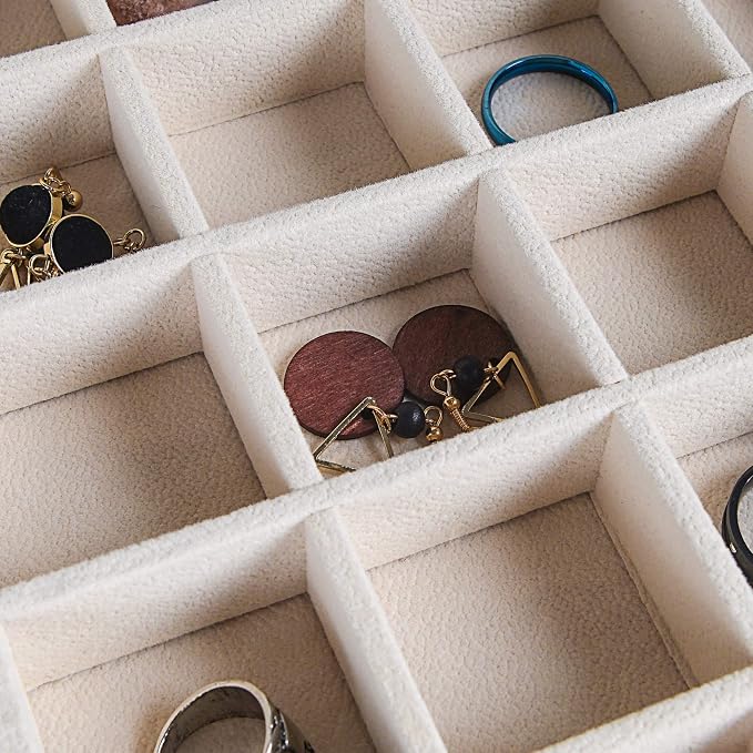 Frebeauty Earring Organizer Classic Jewelry Box 50 Slots Double Layer Jewelry Storage Case with 6 Necklace Hook and Bracelet Pocket(Pink) - Image 8