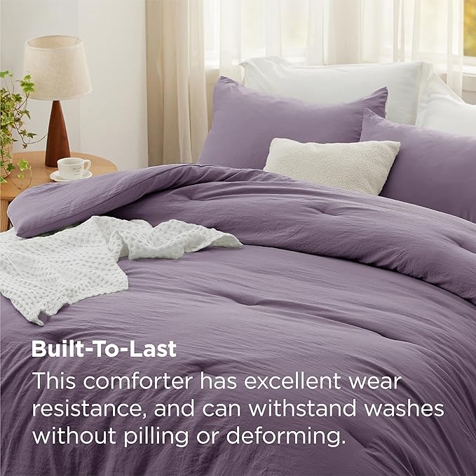 Bedsure California King Comforter Set, Grayish Purple Soft Prewashed Bedding for All Seasons, 3 Pieces GentleSoft™ Bed Set, 1 Lightweight Comforter (104"x96") and 2 Pillowcases (20"x36")