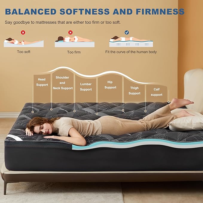 Bedlore 4-Inch Queen Mattress Topper for Back Pain - Dual Layer Medium Support (2" Gel Memory Foam + 2" Cooling Fluffy Pillow Top Pad), Breathable & Pressure Relief (Gray)