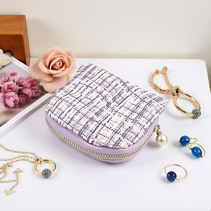 Small Travel Jewelry Case - Jewelry Travel Organizer Bag with Tassel Zipper for Bracelets, Necklaces, Bangles, Jewelry Organizer Storage Bag Gift for Women Girls - LJB002-Purple - Image 5