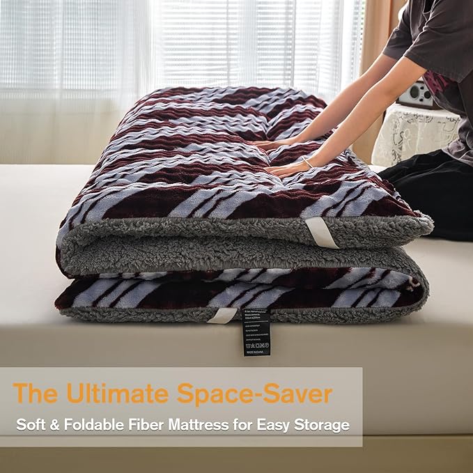 Mattress Topper Queen Size 60 x 80 inches, Warm Thicken Velvet Queen Mattress Pad Breathable and Comfortable with 4 Elastic Band, Deep Pocket Stretchable up to 15 inches Washable, Brown Stripes