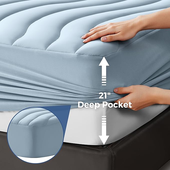 EASELAND Cooling Mattress Pad Queen Size for Hot Sleepers Pillow Top Mattress Cover Quilted Fitted Mattress Protector Breathable Mattress Topper with 8-21" Deep Pocket(60x80 Inches,Dusty Blue)