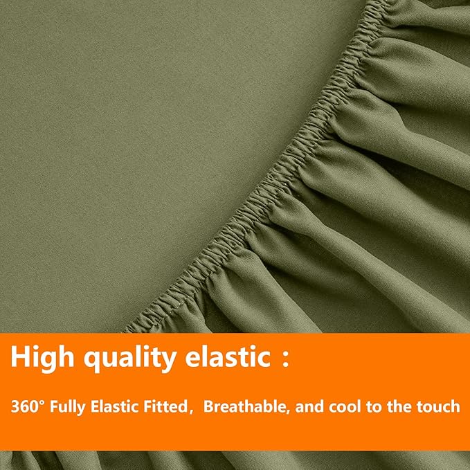 TAIMIT Olive Green Twin Size Comforter Set - 5 Pieces, Bed in a Bag Bedding Sets with All Season Soft Quilted Warm Fluffy Reversible Comforter,Flat Sheet,Fitted Sheet,1 Pillow Shams,1 Pillowcases