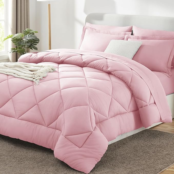 CozyLux Twin Comforter Set with Sheets Pink - 5 Pieces Bed in a Bag Twin, All Season Bed Set for Girls and Boys, Bedding Set with Down Alternative Comforter, Sheets, Pillowcase & Sham