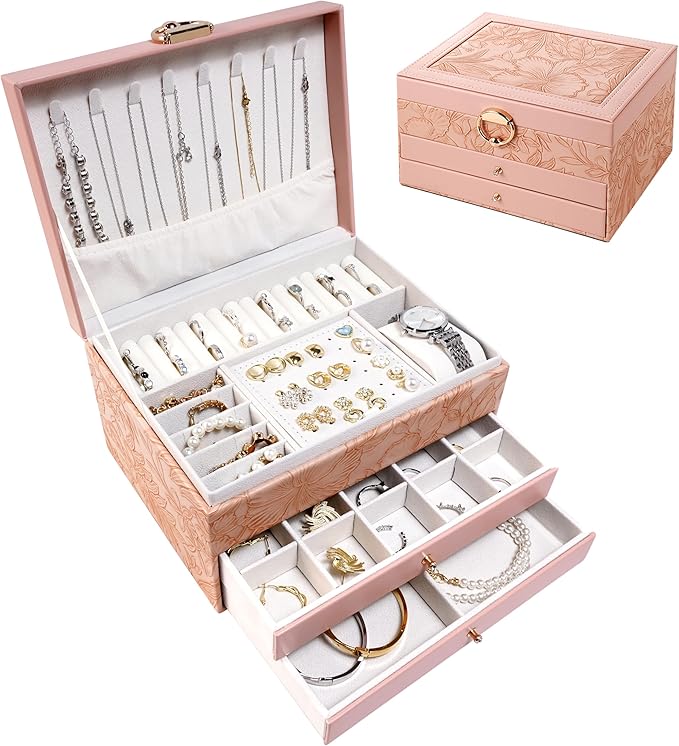TOFUNTOY Jewelry Organizer Box, Large Jewelry Boxes for Women, 3-Layer Jewelry Holder Organizer for Necklace Earrings Rings Bracelets Storage, Gift for Her Mom by TOFUNTOY