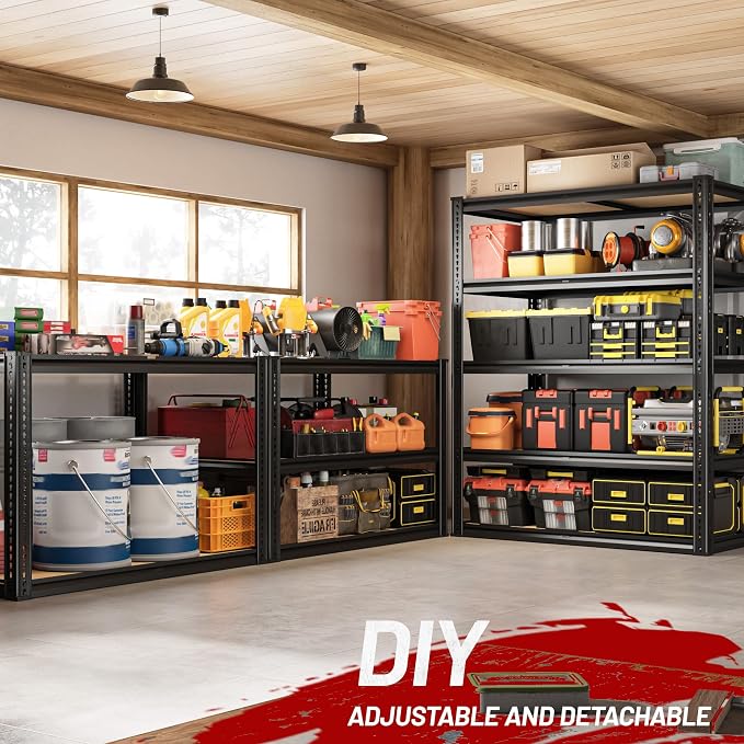 ROOMFAVE 2250LBS Storage Shelves Heavy Duty 5 Tier Garage Storage Shelving, Adjustable Metal Shelving Unit Utility Rack Shelf for Warehouse,Pantry,Closet,Kitchen 72" H x 35.56" W x 16" D, Black,Gift - Image 4