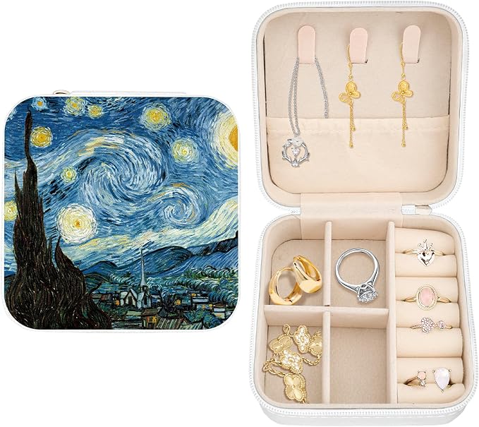 White Jewelry Organizer Box Portable Jewelry Storage Case Jewellery Box for Girls Boys Women Men Travel Jewellery Storage for Ring Earring Birthday Christmas Gifts Van Gogh Starry Night Blue by Unknown